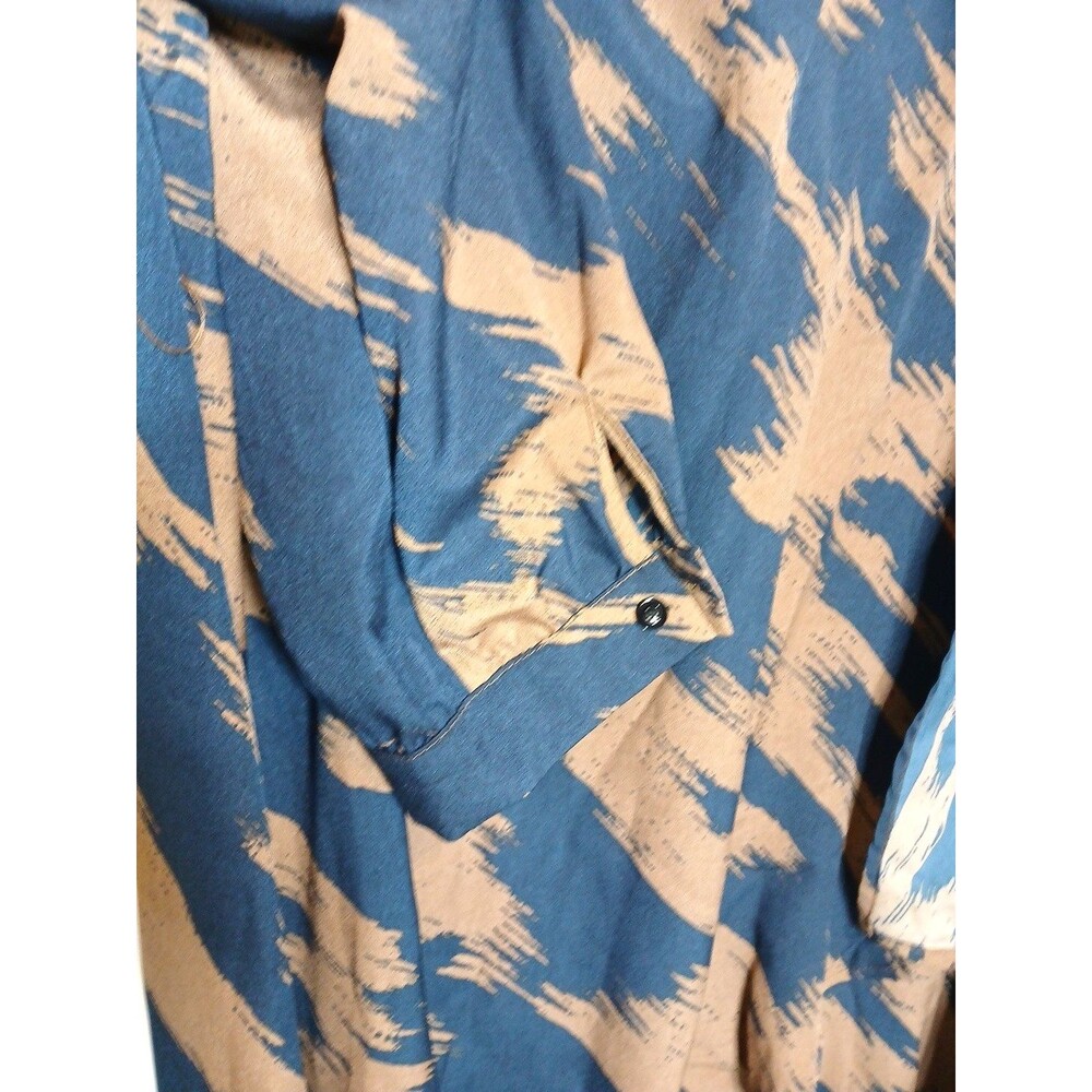 Women's Flowy Faux Wrap Dress V-Neck Long Sleeve Size XL Blue/Brown - Picture 7 of 9